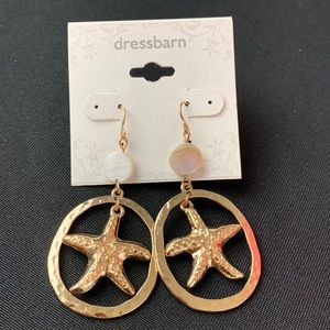 Starfish, gold tone, and mother of pearl dangle, earrings, dress barn,